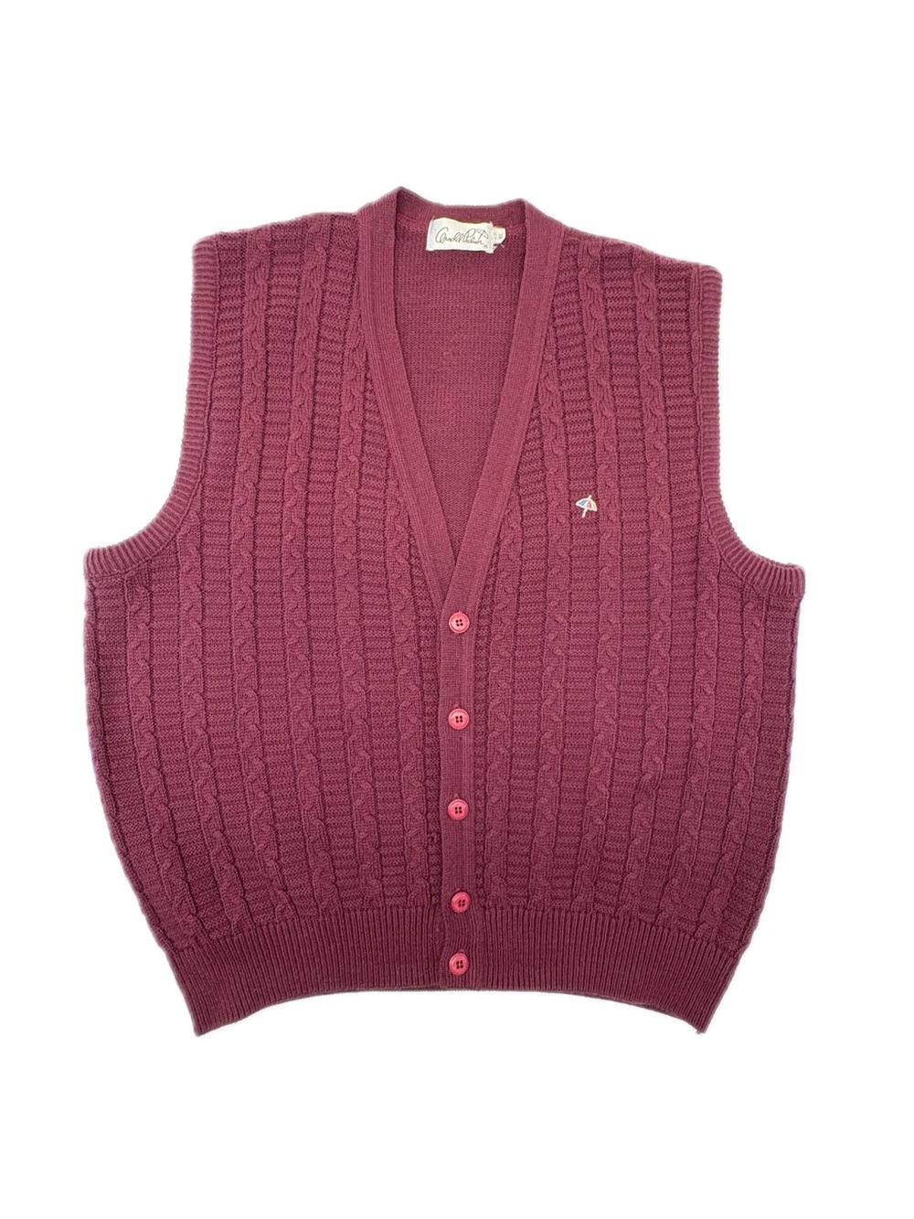 Vintage Arnold Palmer Cable Knit Button Cardigan Sweater Vest Burgundy XL